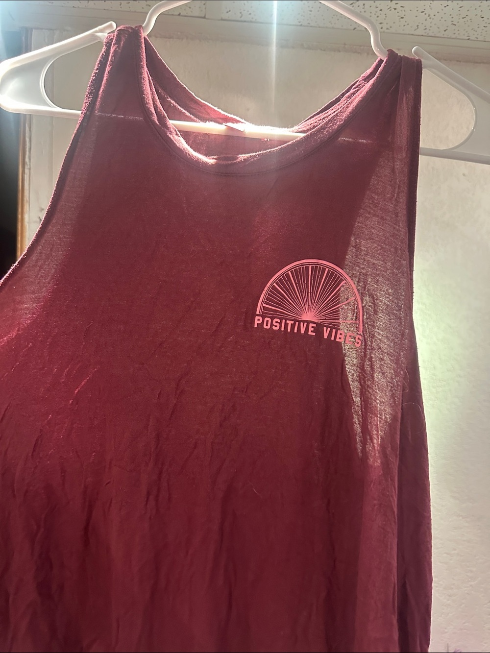 Positive Vibes Burgundy Tank Top - Women's Sleeveless Tee